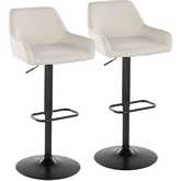 Daniella Adjustable Swivel Bar Stool in Black Metal & Cream Fabric (Set of 2)